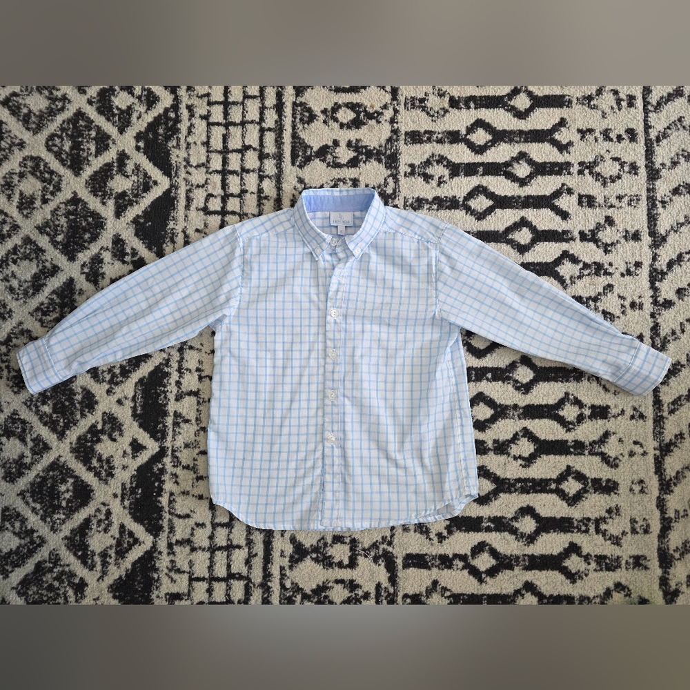 Little English Boys Light Blue & White Windowpane Button-Down Shirt